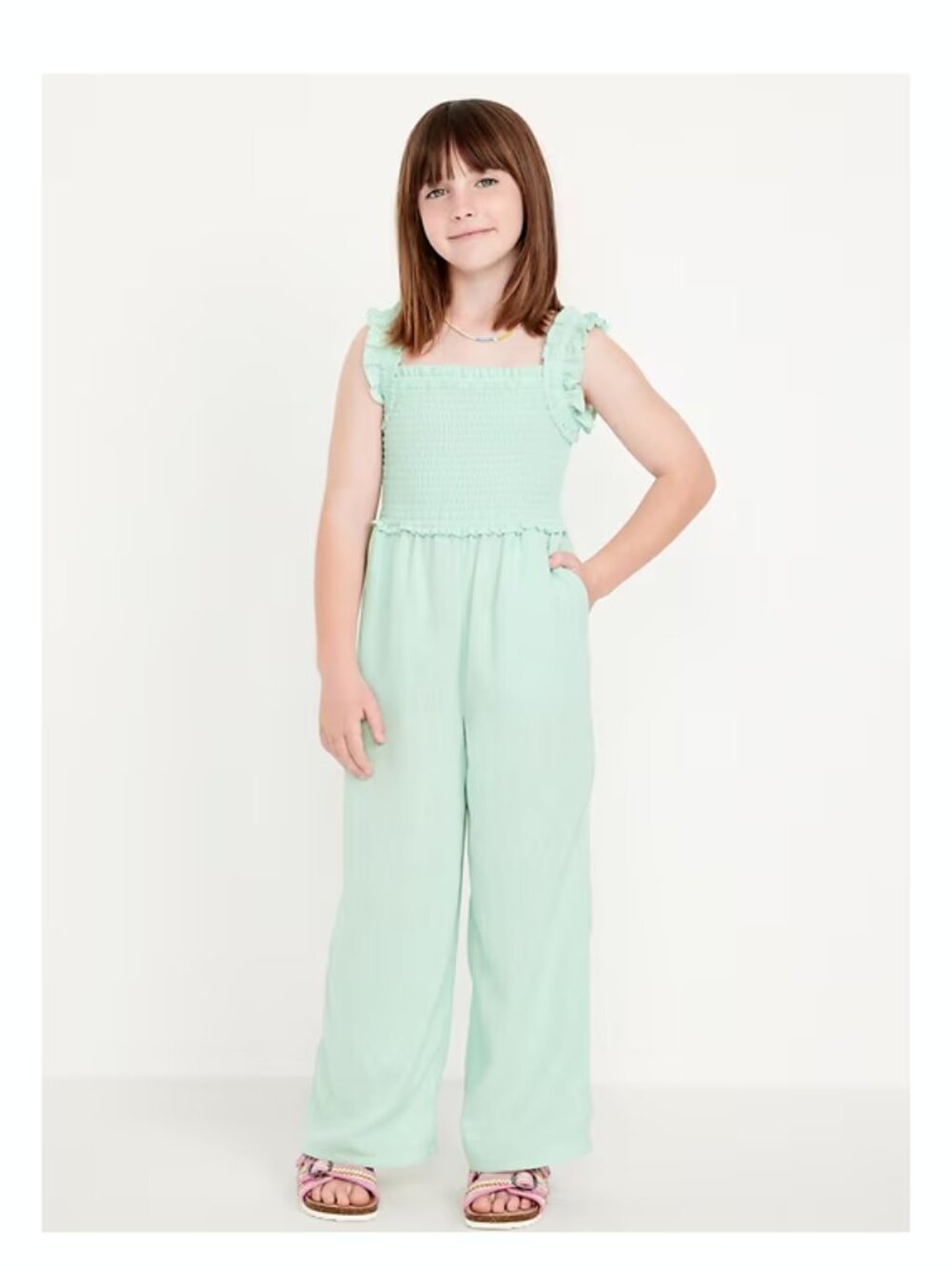 Old Navy Girls Sleeveless Smocked Ruffle-Trim Jumpsuit Mint Green Romper NWT